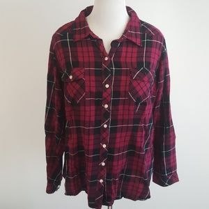 Magenta colored plaid blouse